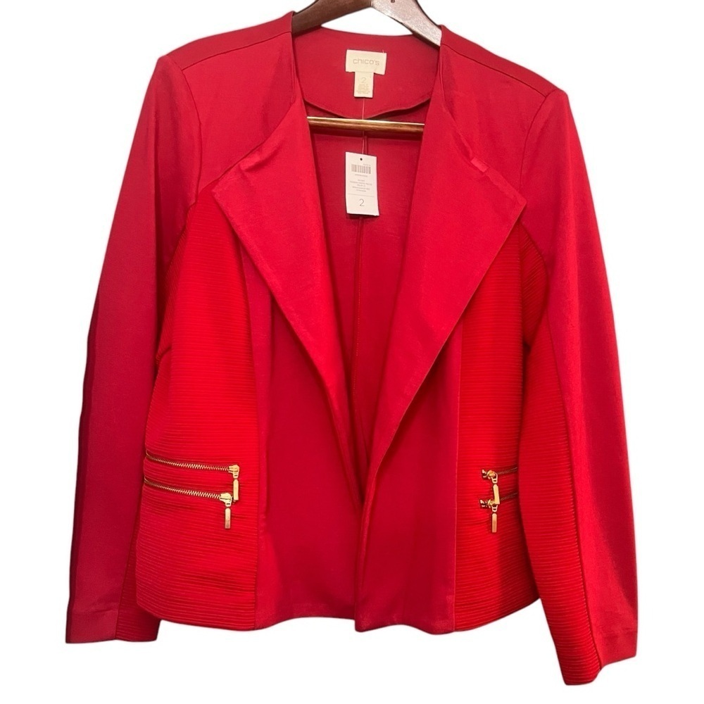 Chico’s Jacket Modern Ponte Pieced solid LS Renaissance Red